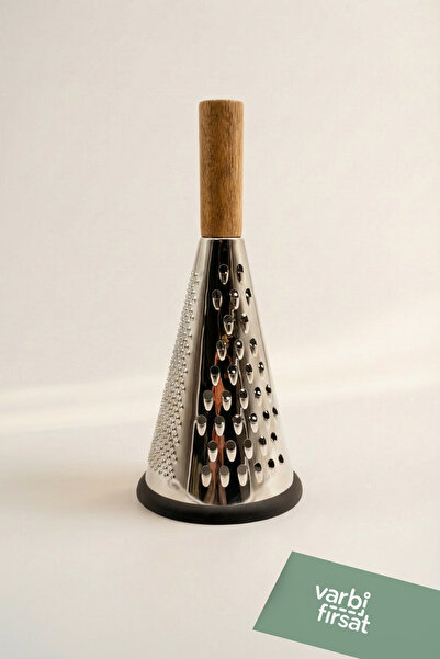 Varbifırsat مبشرة مخروطية بمقبض خشبي - مبشرة مطبخ فاخرة من الفولاذ المقاوم للصدأ