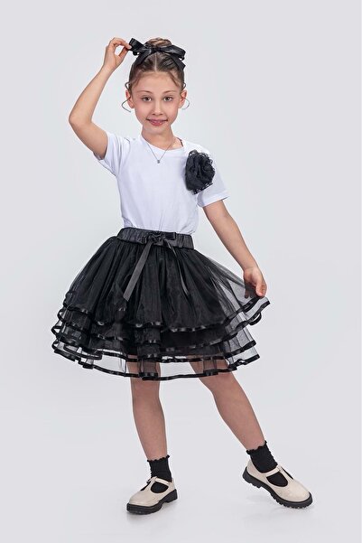 Mnk Baby&Kids Fusta tutu cu fundă cu dungi strălucitoare pentru fetiță M00781...