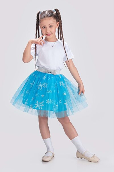 Mnk Baby&Kids Tutu Snowflake cu imprimeu Fusta de petrecere M00779 TURCOAZ
