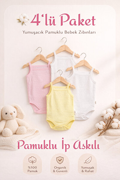 lupi 4 Parça Kız Bebek Pamuklu İp Askılı Çıtçıtlı Atlet