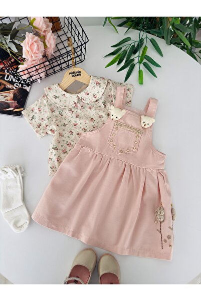 Minigimin Cicileri طقم فستان سالوبيت للفتيات الصغيرات مكون من قطعتين مع تطريز...