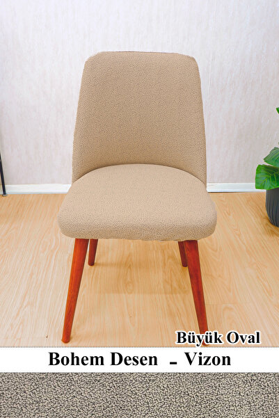 StarMall Mutfak Sandalye Kılıfı-Büyük Oval Likral Kum desen Yıkanabilir Lasti...