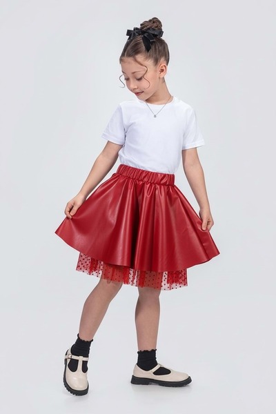 Mnk Baby&Kids Δερμάτινη Κοριτσίστικη Φούστα M00725 ΚΟΚΚΙΝΗ