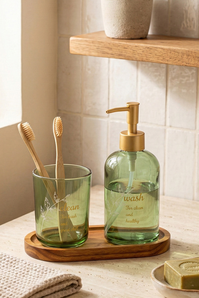 Rakle Viola Wooden Stand Bathroom Set Green 420 Cc