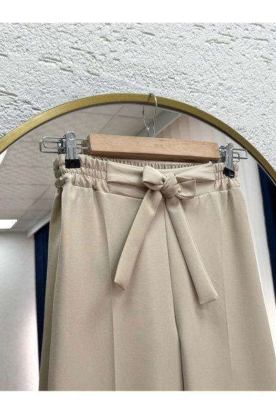 MİHRA STORE Pantaloni largi cu centură Asu-MT1445 Stone