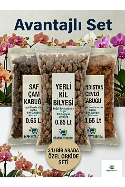 DipFiyatBurada Orkide ve Bitki Bakım Seti - Çam Kabuğu + Kil Bilyesi + Hindis...