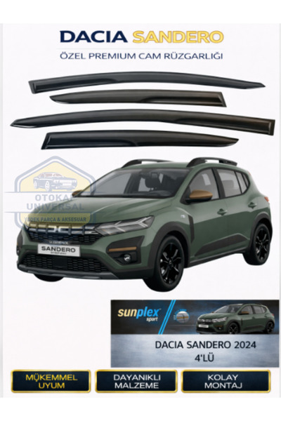 SUNPLEX Dacia Sandero 2024 Cam Rüzgarlığı Takım 4'lü Takım Rüzgar Kesici, Yağ...