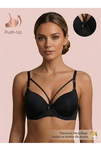 Lavint Homewear SUTENĂ NEGRĂ PUSH-UP CU MICRO SILICON BA fără sârmă P CU BRETELE
