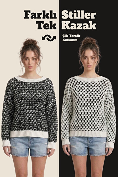 Neden Tekstil Reversible Knitwear Sweater Special Design Two Ways to Use F Me...