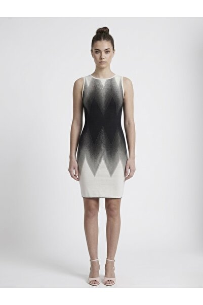 Neden Tekstil Women's Black and White Geometric Patterned Pencil Dress