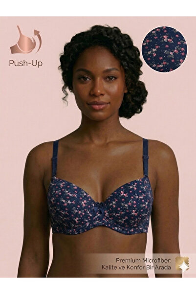 Lavint Homewear Çi̇çek D Patterned Silicone Bal Wired Lgulu Dark Blue Push-Up...