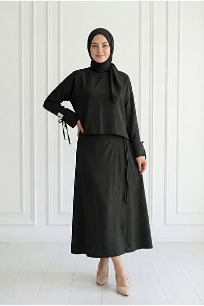 MİHRA STORE Σετ με φούστα με μονόχρωμο αξεσουάρ με αυτοκόλλητο με μανίκια Sul...