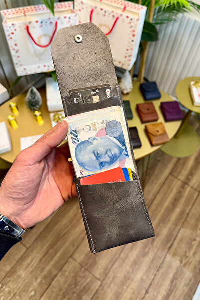 Signum Antique Grey Genuine Leather Minimalist Folding Wallet - Money Portfolio Personalized Name Printed