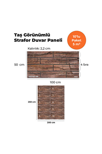 KnB Duvar Panelleri KESTAS-108 TAŞ GÖRÜNÜMLÜ 3D STRAFOR DUVAR PANELİ (10'LU P...
