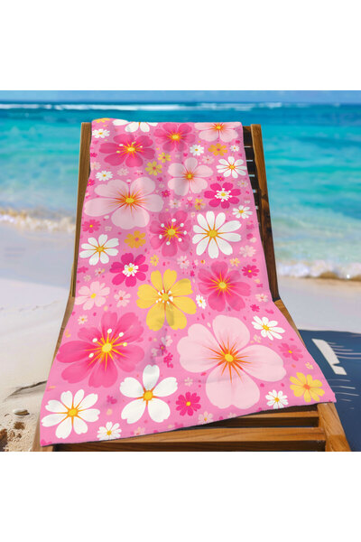 Piloji Pink Floral Beach Towel 75X150 cm Quick Drying Sea and Pool Towel