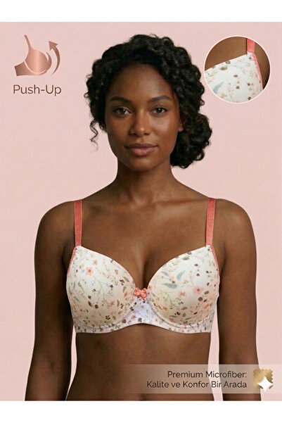 Lavint Homewear Σουτιέν με φλοράλ σχέδια, ενισχυμένο με επένδυση εκρού-σολομό...