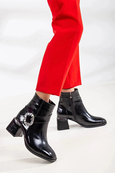 Miss Mitto Μαύρο λουστρίνι με κομψή λεπτομέρεια με διαμάντια - άνετες γυναικε...