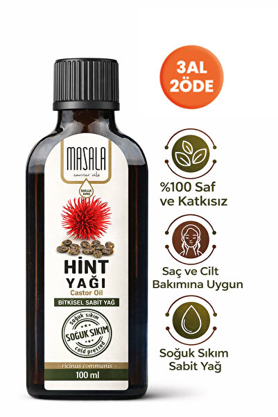 Masala Hint Yağı 100 Ml. Cam Şişe - Saf Ve Katkısız (CASTOR OİL) - Soğuk Pres