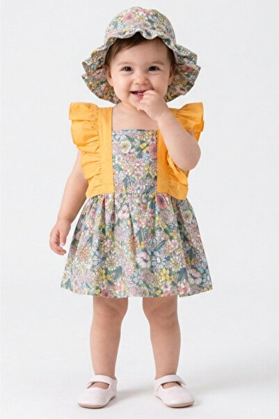 Mnk Baby&Kids Kız Bebek Pamuklu Çıtır Bebek Elbise TF7313 SARI