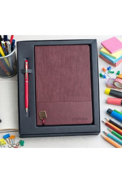 Copyder Kişiye Özel Bordo Hediye Seti İ Termo Deri Defter Siyah Kutulu Ofis v...
