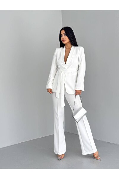 msm fashion Set jachetă și pantaloni pentru damă - cu curea dublă