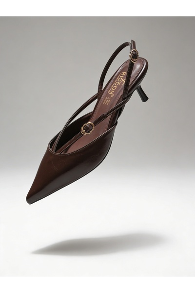 Riccon حذاء نسائي مفتوح من الخلف بكعب رفيع 00124397 بني ريفي