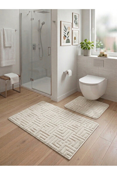 Geus Halı Bathroom Mat Set of 2 Soft Non-Slip Base Machine Washable Stain Res...