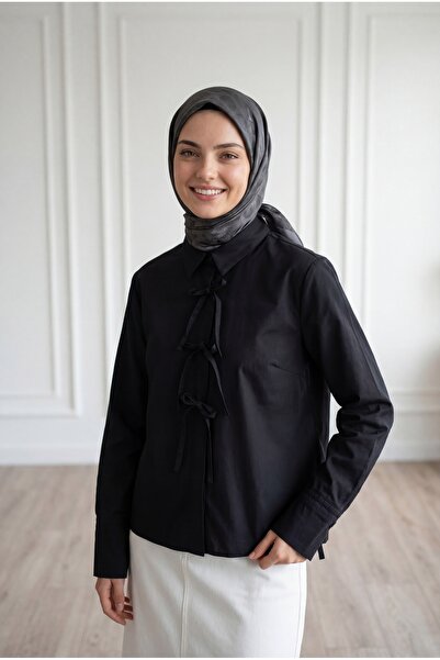 MİHRA STORE Lidya Κοντό Πουκάμισο με Λεπτομέρεια στο Μπροστινό Μέρος-BN4382 Μ...