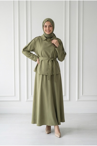 MİHRA STORE Tünay Cross-Zip Skirt Suit-Gs3881 Green