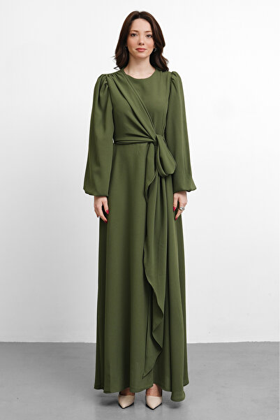 Molly Nelly Γυναικείο φόρεμα τζιν με λεπτομέρεια σάλι στο μπροστινό μέρος