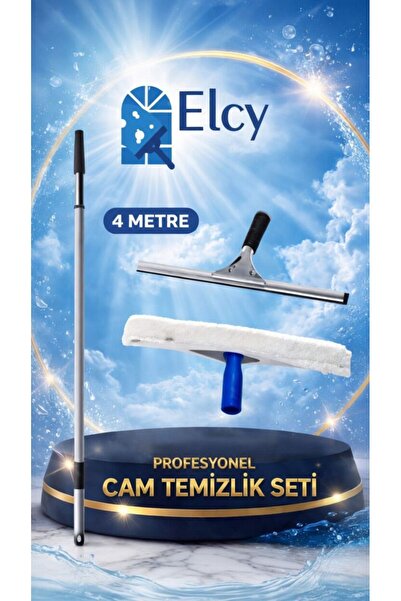 ELCY Cam Temizlik Seti 4 Metre Teleskopik Uzayabilen Metal Sap 35 Cm Cam Pelu...