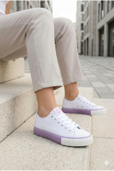 Benetton 30176 Pantofi casual Convers Unisex cu șireturi Alb Liliac