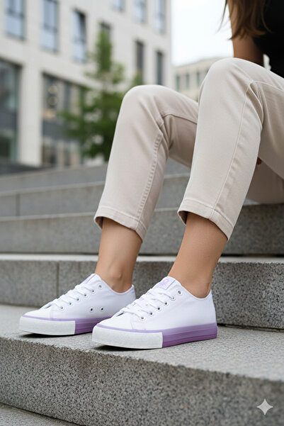 Benetton ® |   Sneaker Λευκό-Λιλά Καλοκαιρινά Λινά Γυναικεία Αθλητικά Παπούτσια