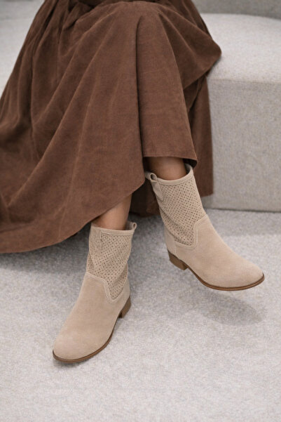 POTEEN Gobi Women's Suede Short Heel Perforated Laser Cut Fashion Summer Boots