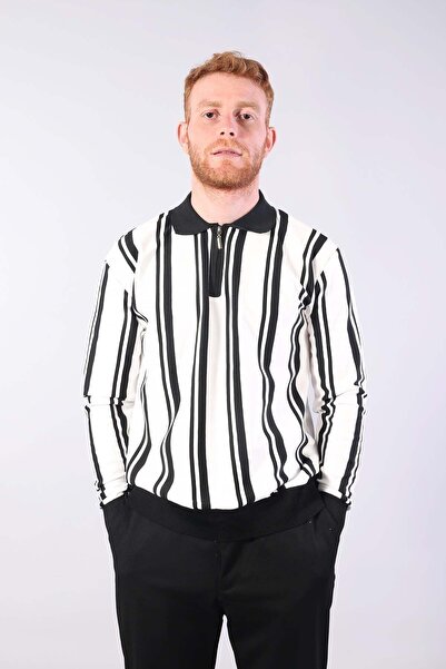 Mckanzie 3006 Pulover cu fermoar cu guler cămașă cu model vertical