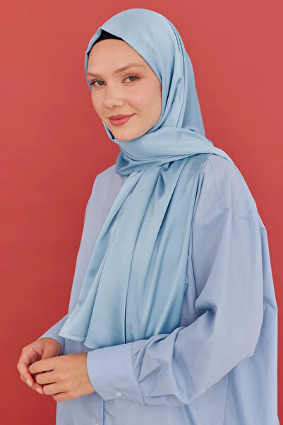 MİRSOY SCARF Kum Saten Şal Abiyelik - Açık Mavi