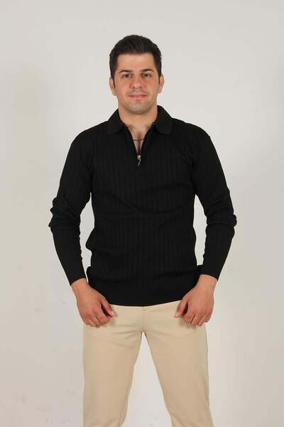 Mckanzie 718 Pulover cu fermoar cu guler polo cu dungi subțiri