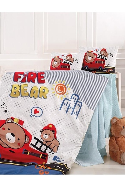 NazeninHome طقم غطاء لحاف للأطفال من فاير بير مصنوع من القطن بنسبة 100%