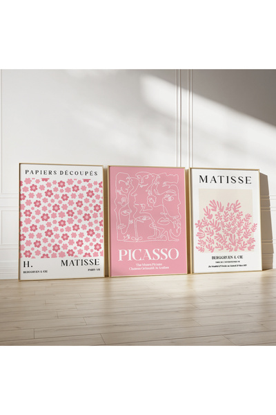Home (ÇERÇEVESİZ) 3'lü Set Allık Pembesi Matisse Baskısı Poster, Bohem Duvar ...