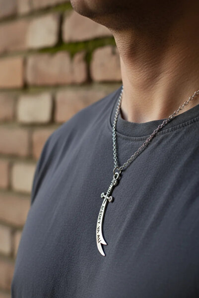 Alooya Koruyucu Zülfikar Kılıcı Gümüş Kaplama Düz Zincir Kolye