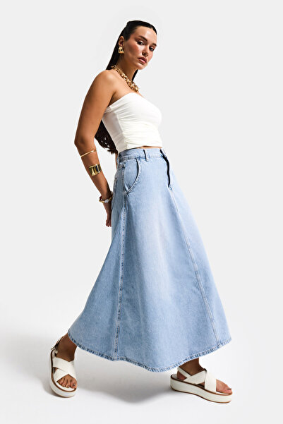 it's basic Kadın Snow Kot Rengi Vinca A Tipi Kesim Denim Etek