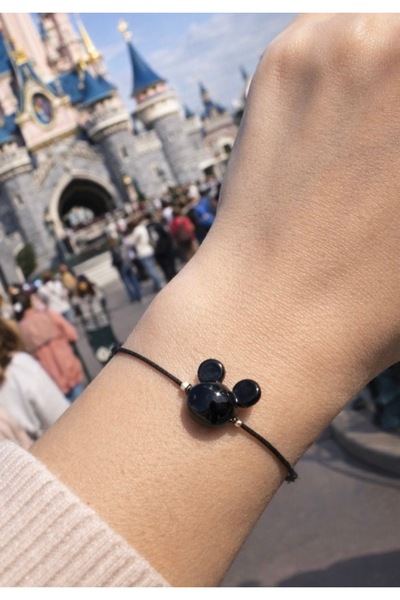 PEONY peonyofficiall Mickey Cam Murano Bileklik Siyah İpli