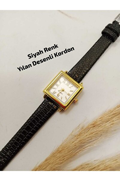 LOOKUP Retro Kadın Kol Saati Vintage Siyah Renk Kordon Kare Rakamlı Kasa Yeni...