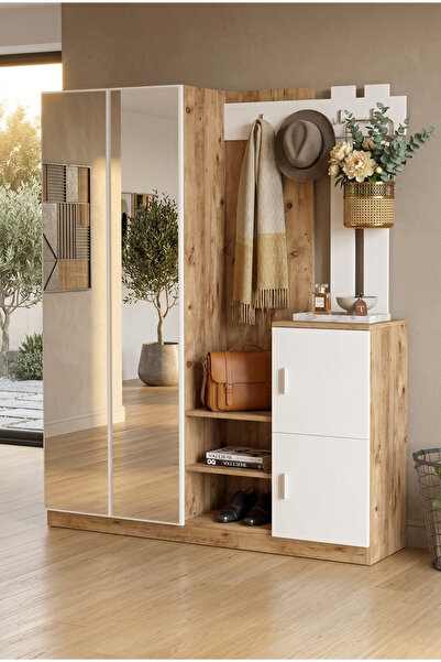 Yurudesign Visor Vestiyer Portmanto Ayakkabılık Çam-Beyaz