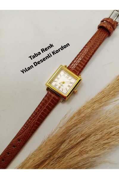 LOOKUP ساعة يد نسائية عتيقة الطراز بلون أسمر وحزام مربع الشكل للموسم الجديد