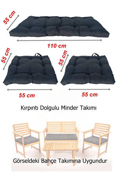Yekta Home Bahçe Takımı Minder Seti Oturma Grubu 3 Parça Dolgulu Minder Takımı