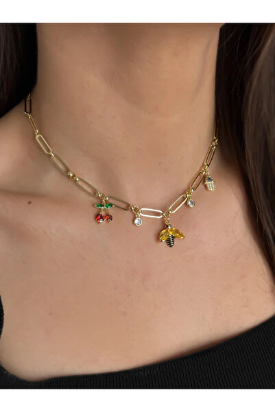 Luseda Vip Arı & Kiraz & Fatma Ana Eli Charm Detaylı 38+5CM Ayarlanabilir Gol...