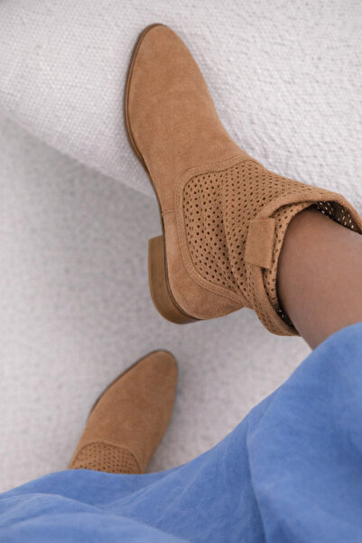 POTEEN Gobi Women's Suede Short Heel Perforated Laser Cut Fashion Summer Boots