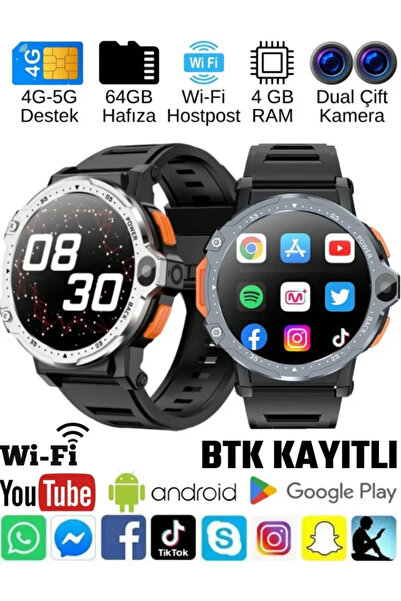 SONREİR Watch Pg 4g Lte Yuvarlak Akıllı Saat 64gb Sım Kartlı Kameralı Wifi Ço...