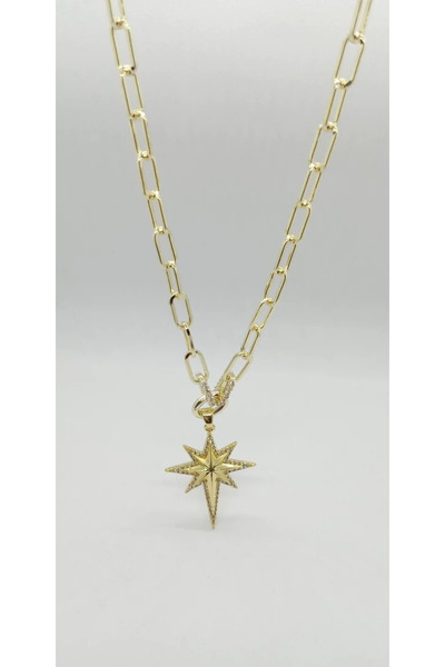 ndjewelry Gold Renk Ataç Zincirli Kuzey Yıldızı Kolye